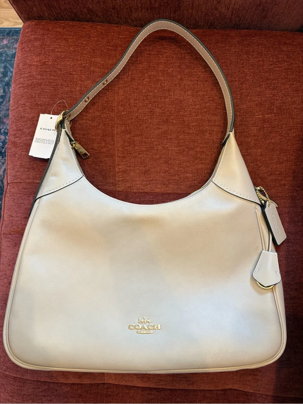 Coach Ella Cream Leather Hobo Shoulder Bag with Gold Hardware NWT
